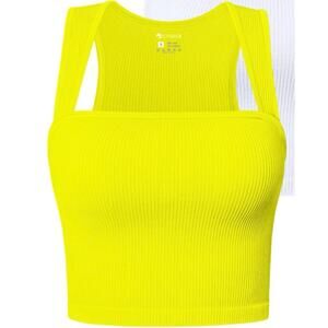 Brand New OQQ Women's Size Medium Nylon Yellow Knit Sleeveless Top Shirt